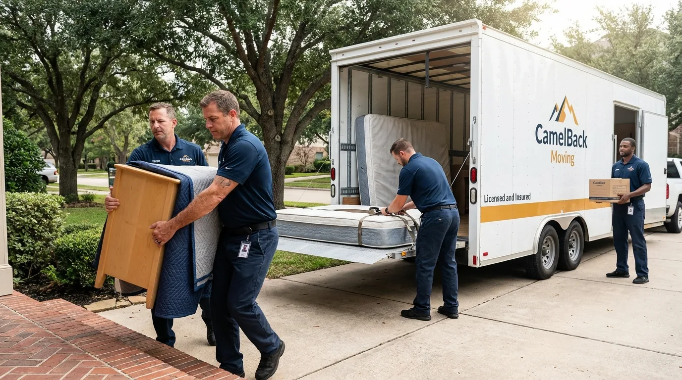 Crew loading residential truck for cross-state move from Wenham, MA