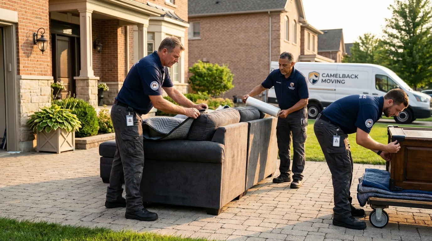Large estate moving crew wrapping furniture in Wenham, MA
